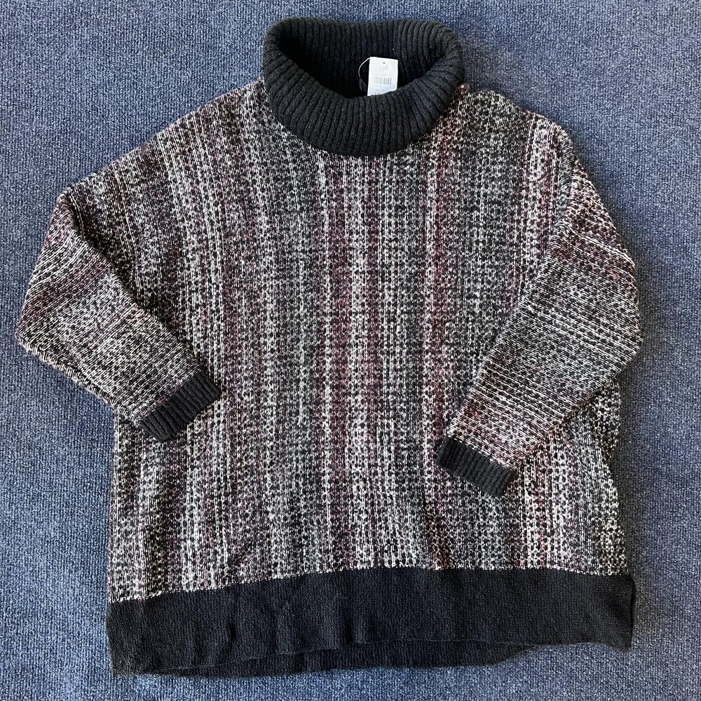 J. Jill Pure Jill Sweater Womens Medium Petite Black Multi Cowl Neck Knit Tunic